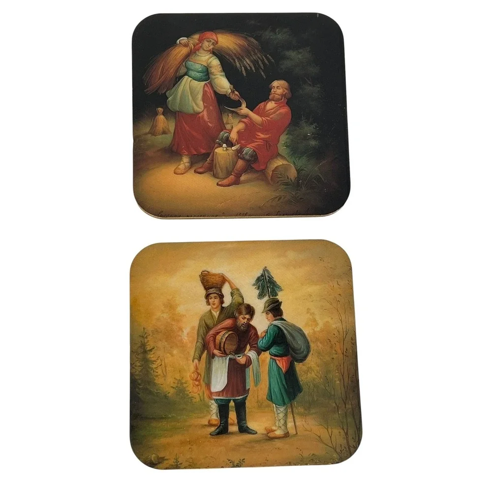 Souvenir from Russia Coaster Set of 6 Unisex Multicolor Folk Art Traditional